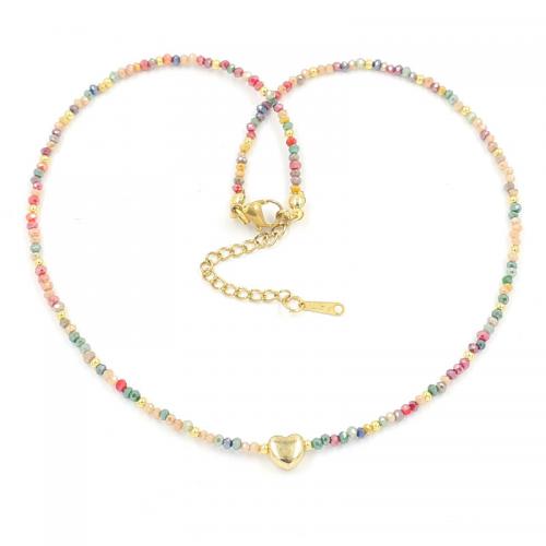 Cristal collar, con acero inoxidable & aleación de zinc, con 3.15inch extender cadena, Corazón, chapado en color dorado, Joyería & para mujer, más colores para la opción, longitud aproximado 15.7 Inch, Vendido por UD