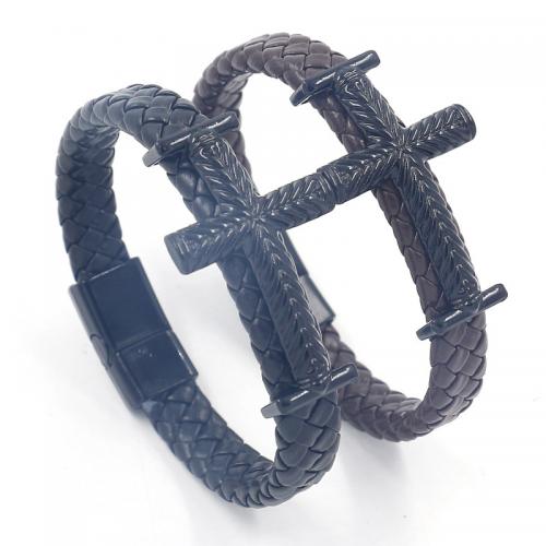 cuir PU bracelet, avec alliage de zinc, croix, électrophorèse, le style de punk & pour homme, plus de couleurs à choisir, 210x11mm, Vendu par PC