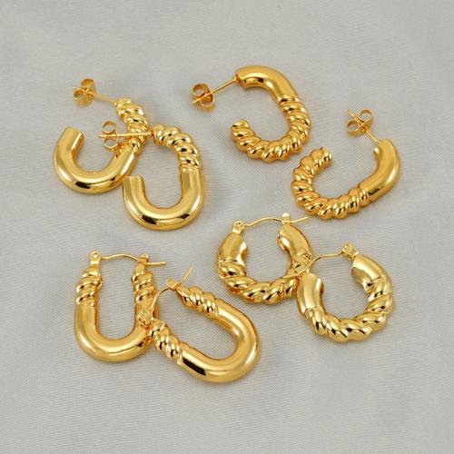 Stainless Steel Stud Earrings 304 Stainless Steel 18K gold plated fashion jewelry & for woman golden Sold By Pair