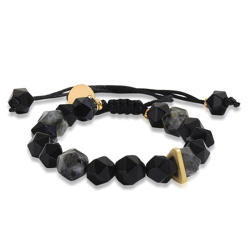 Gemstone Armbånd, obsidian, med Knude ledning & Labradorit & Messing, Polygon, guldfarve belagt, Justerbar & mode smykker & Unisex, blandede farver, nikkel, bly & cadmium fri, Solgt af PC