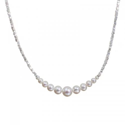 Colares de esterlina de prata, 925 de prata esterlina, with Shell Pearl, with 1.97inch extender chain, joias de moda & para mulher, níquel, chumbo e cádmio livre, comprimento Aprox 14.37 inchaltura, vendido por PC