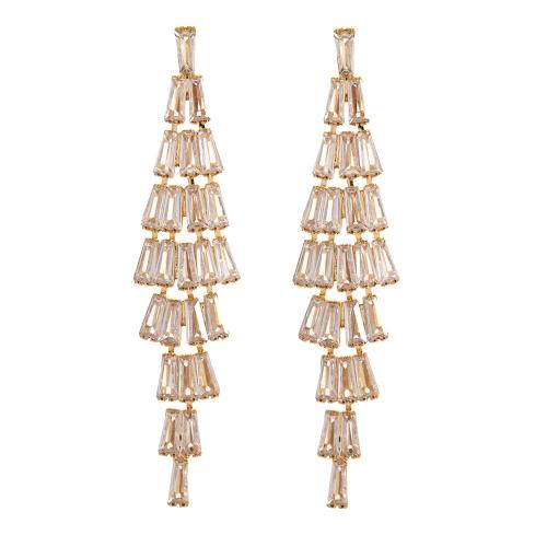 Cubic Zirconia Tassel Earring, med Messing, Geometrisk mønster, forgyldt, forskellige stilarter for valg & for kvinde, earring length 80-120mm, Solgt af par