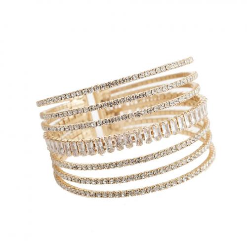 Bergkristal Manchet Bangle, met Messing, gold plated, verschillende stijlen voor de keuze & micro pave zirconia & voor vrouw, Binnendiameter:Ca 55mm, Verkocht door PC