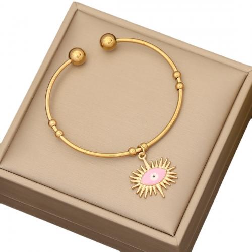 304 roestvrij staal Manchet Bangle, Boze oog, gold plated, voor vrouw & glazuur, meer kleuren voor de keuze, Lengte Ca 7.9 inch, Verkocht door PC