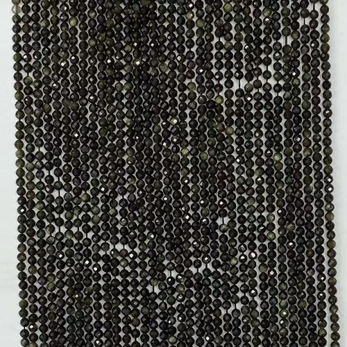 Edelstein Schmuckperlen, Gold- Obsidian, rund, DIY & verschiedene Größen vorhanden & facettierte, gemischte Farben, verkauft per ca. 38-39 cm Strang