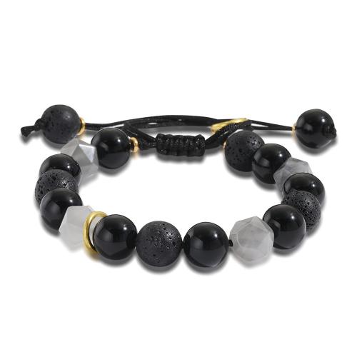 Gemstone Bracelets Lava with Knot Cord & Black Diamond & Labradorite & Brass gold color plated Adjustable & fashion jewelry & Unisex mixed colors Sold By PC