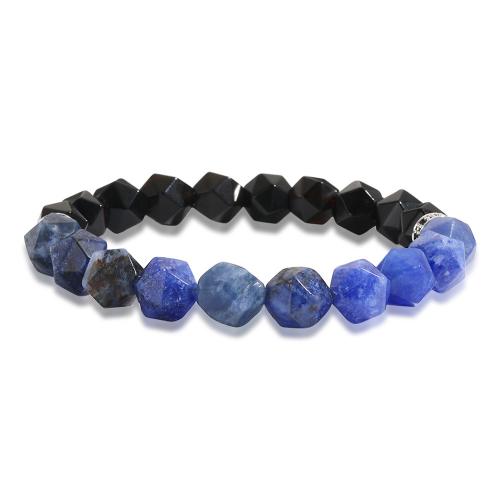 Bracelets de pierres précieuses, Obsidienne, avec alliage de zinc, polygone, Placage de couleur argentée, bijoux de mode & unisexe & avec strass, couleurs mélangées, 10mm, Longueur Environ 21 cm, Vendu par PC