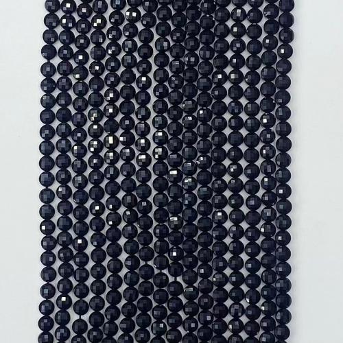 Natural Black Agate Beads Flat Round DIY & faceted black Sold Per Approx 38-39 cm Strand