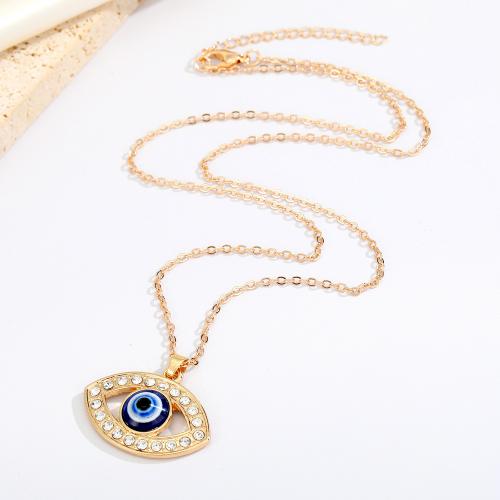 Evil Eye smykker halskæde, Zinc Alloy, med 1.97inch extender kæde, forgyldt, mode smykker & Unisex & emalje & med rhinestone, flere farver til valg, nikkel, bly & cadmium fri, Længde Ca. 19.68 inch, Solgt af PC