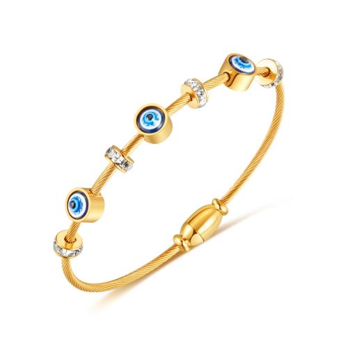 Bracelet Evil Eye bijoux, Acier inoxydable 304, Mauvais œil, bijoux de mode & pavé de micro zircon & pour femme & émail, doré, Longueur 20 cm, Vendu par PC