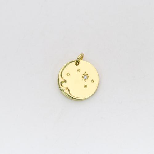 Cubic Zirconia (CZ) Brass Hängen, Mässing, med Cubic Zirconia, Flat Round, guldfärg pläterade, DIY, nickel, bly och kadmium gratis, 14.60x17.80mm, Säljs av PC