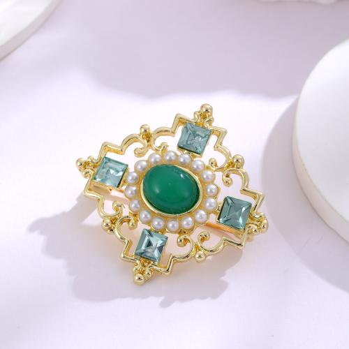 Zinc Alloy Brooches with Plastic Pearl plated fashion jewelry & with rhinestone golden nickel lead & cadmium free Sold By PC