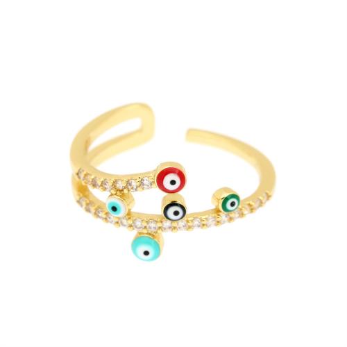 Mal de ojo del anillo de dedo de la joyería, metal, con esmalte, chapado en color dorado, diferentes estilos para la opción & micro arcilla de zirconia cúbica & para mujer, libre de níquel, plomo & cadmio, Minimum inner diameter:17mm, Vendido por UD