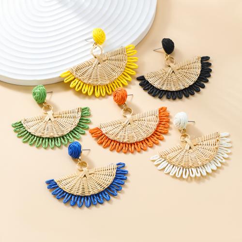 Zinc Alloy Stud Earring with Rafidah Grass & Rattan Fan fashion jewelry & for woman nickel lead & cadmium free Sold By Pair