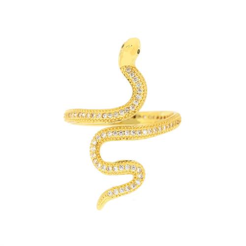 Cúbicos Circonia Micro Pave anillo de latón, metal, Serpiente, chapado en color dorado, Joyería & micro arcilla de zirconia cúbica & para mujer, libre de níquel, plomo & cadmio, Minimum inner diameter:17mm, Vendido por UD