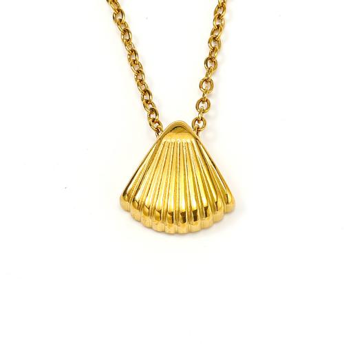 Colar de aço titânio, Partículas de aço, with 5CM extender chain, Ostra, para mulher, dourado, comprimento Aprox 45 cm, vendido por PC