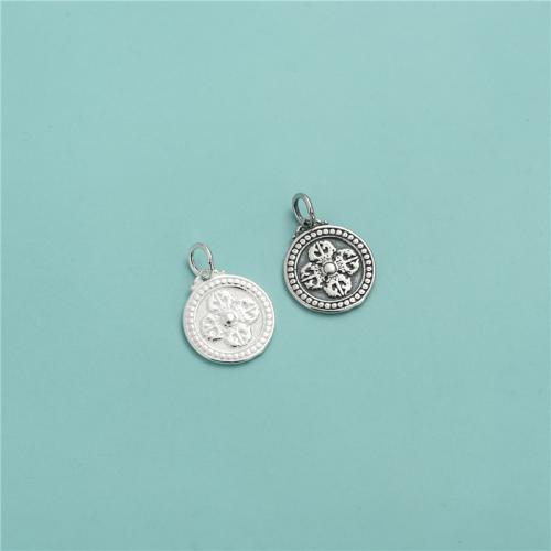 925 Sterling Silver hänge, Flat Round, med cross mönster & DIY, fler färger för val, 14mm, Hål:Ca 3.8mm, Säljs av PC