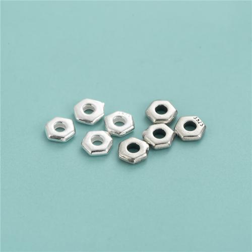 Pakning, 925 Sterling Sølv, Hexagon, du kan DIY, flere farver til valg, 5.50x1.60mm, Hole:Ca. 2.1mm, Solgt af PC