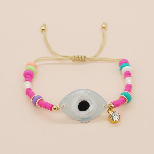 Evil Eye sieraden Armband, Acryl, met Knoopkoord & Polymer Clay & Bergkristal & Plastic Pearl & Zinc Alloy, gold plated, Verstelbare & mode sieraden & uniseks, gemengde kleuren, Lengte Ca 28 cm, Verkocht door PC