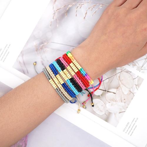 Pulsera de perlas de vidrio, TILA+Abalorios, con Hilo de algodón, Rectángular, Ajustable & Joyería & unisexo, más colores para la opción, longitud aproximado 28 cm, Vendido por UD