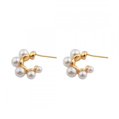 Brass Stud Earring with Plastic Pearl high quality plated fashion jewelry & for woman nickel lead & cadmium free Sold By Pair