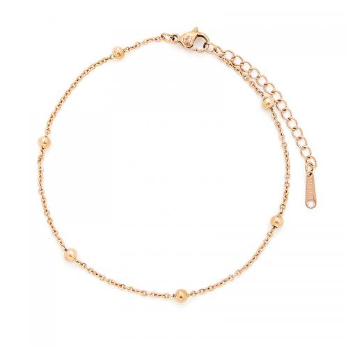 Fashion Jewelry Anklet, Acier titane, avec 1.97inch chaînes de rallonge, Plaqué de couleur d'or rose, bijoux de mode & pour femme, protéger l'environnement, sans nickel, plomb et cadmium, Longueur Environ 8.66 pouce, Vendu par PC