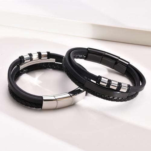 PU cavo bracciali, 304 acciaio inox, with PU, lucido, tre strati & gioielli di moda & per l'uomo, nessuno, Venduto da PC