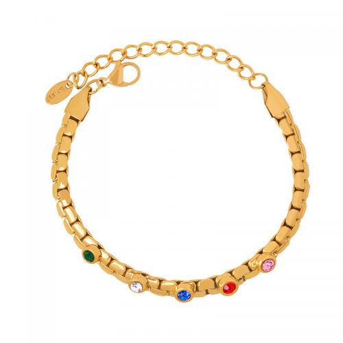 Pulseira de aço titânio, Partículas de aço, with 1.97inch extender chain, joias de moda & micro pavimento em zircônia cúbica & para mulher, Mais cores pare escolha, comprimento Aprox 5.9 inchaltura, vendido por PC