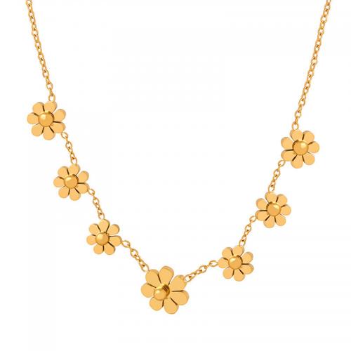 Collier d'acier titane, avec 1.97inch chaînes de rallonge, fleur, bijoux de mode & pour femme, doré, Longueur Environ 16.93 pouce, Vendu par PC