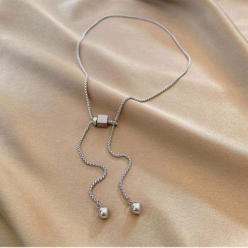 Sweater halskettingen, Titanium Staal, Verstelbare & mode sieraden & voor vrouw, zilver, Lengte Ca 23.22 inch, Verkocht door PC