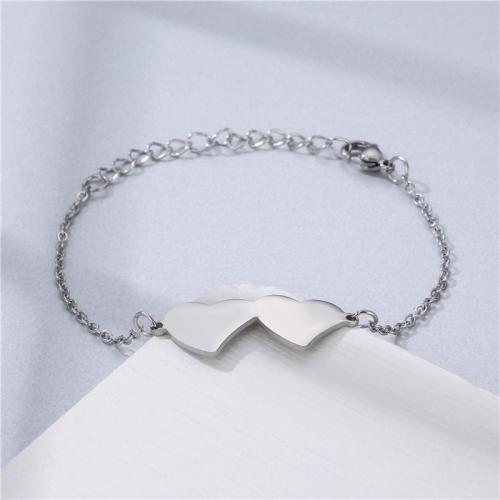 Bijoux bracelet en acier inoxydable, Acier inoxydable 304, coeur, poli, pour femme, Longueur Environ 18 cm, Vendu par PC