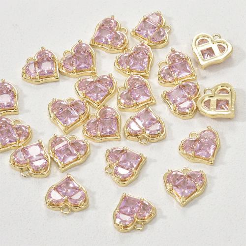 Messing hjerte Vedhæng, med Cubic Zirconia, Heart, forgyldt, du kan DIY, flere farver til valg, nikkel, bly & cadmium fri, 14x15mm, Solgt af PC