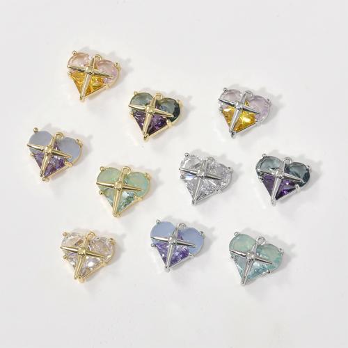 Messing hjerte Vedhæng, med Cubic Zirconia, Heart, forgyldt, du kan DIY, flere farver til valg, nikkel, bly & cadmium fri, 12x12mm, Solgt af PC