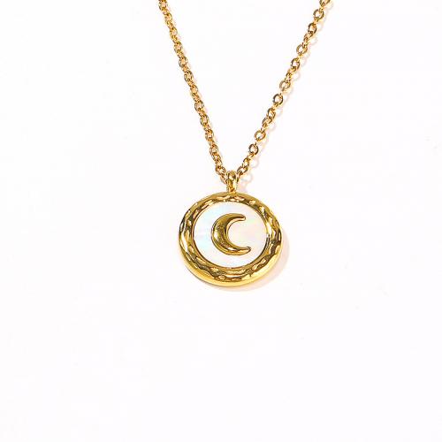 Colar de aço titânio, Partículas de aço, with concha branca, with 5CM extender chain, para mulher, dourado, comprimento Aprox 45 cm, vendido por PC