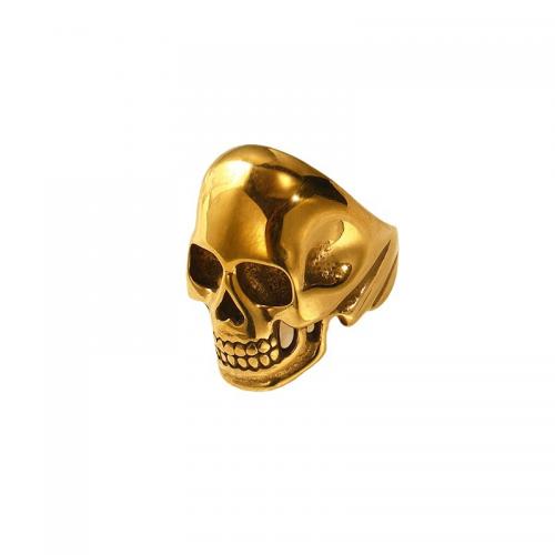 Titanium Steel Finger Ring Skull Vacuum Ion Plating & for woman golden Sold By PC