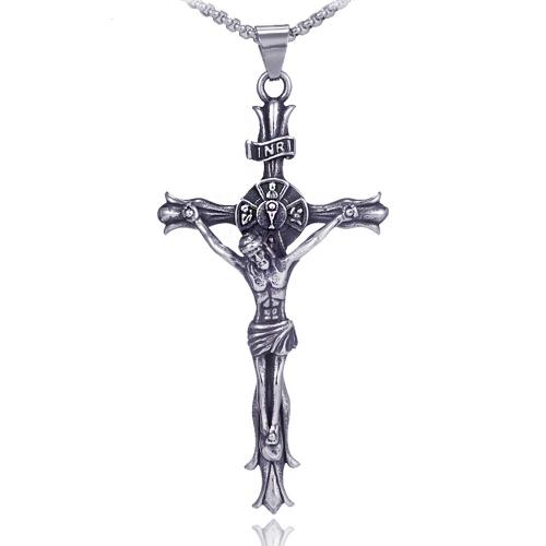 316 Roestvrij staal Halsketting, Crucifix Cross, mode sieraden & voor de mens & zwart maken, Lengte Ca 23.6 inch, Verkocht door PC