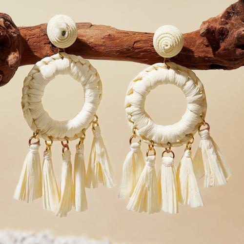 Rafidah Grass Tassel Earring Geometrical Pattern handmade for woman & hollow Sold By Pair