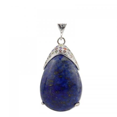 Gemstone Vedhæng Smykker, Ædelsten, med Cubic Zirconia & Zinc Alloy, Teardrop, sølvfarvet forgyldt, mode smykker & du kan DIY & forskellige materialer til valg, flere farver til valg, 25x43mm, Solgt af PC