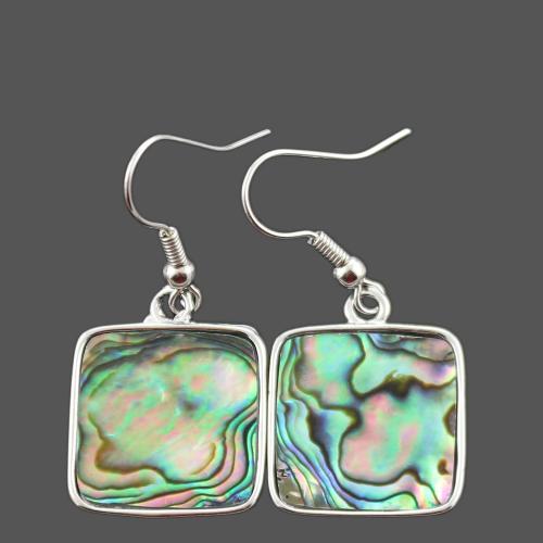 Shell Øreringe, Abalone Shell, med Zinc Alloy, Square, sølvfarvet forgyldt, mode smykker & for kvinde, flerfarvede, 18x40mm, Solgt af par