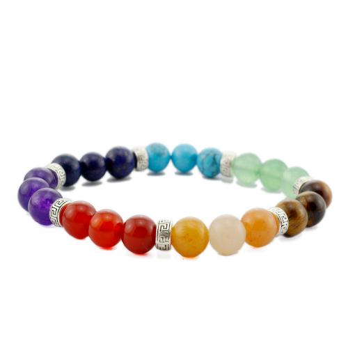 Gemstone Armbånd, Rainbow sten, med Zinc Alloy, Runde, sølvfarvet forgyldt, mode smykker & Unisex, flerfarvede, 10mm, 21pc'er/Strand, Solgt af Strand