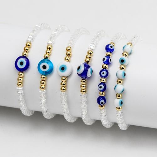 Evil Eye Nakit Narukvice, Kristal, s Lampwork & Mesing, Krug, zlatna boja pozlaćen, modni nakit & različitih stilova za izbor & za žene, više boja za izbor, Dužina Približno 17.5 cm, Prodano By PC