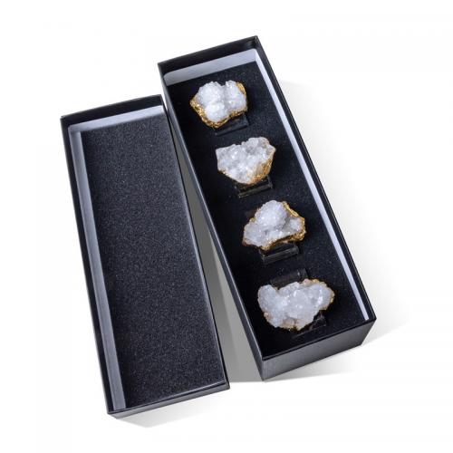 Cubetería, Ágata de cuarzo de hielo, con caja de papel & Hoja de oro & Cristal, Irregular, estilo druzy, color mixto, Crystal agate 3-5cm,Napkin Ring 48*48*30mm, 4PCs/Caja, Vendido por Caja