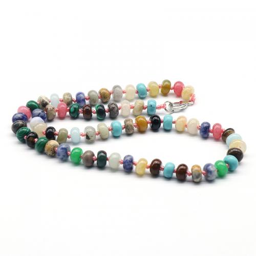 Gemstone smycken halsband, Natursten, Flat Round, mode smycken & olika material för val & Unisex, fler färger för val, nickel, bly och kadmium gratis, beads:5x8mm, Längd Ca 48-50 cm, Säljs av PC