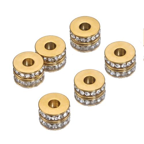 Nerūdijančio plieno Spacer Karoliukai, 304 Nerūdijantis plienas, Butas Round, Pasidaryk pats & su Kalnų krištolas, aukso, 7x2.50mm, Skylė:Apytiksliai 2.5mm, 10kompiuteriai/Krepšys, Pardavė Krepšys