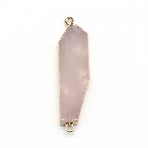 Kvarc priključak, Rose Quartz, s Mesing, zlatna boja pozlaćen, možete DIY & 1/1 petlje, roze, 12x40mm, Prodano By PC