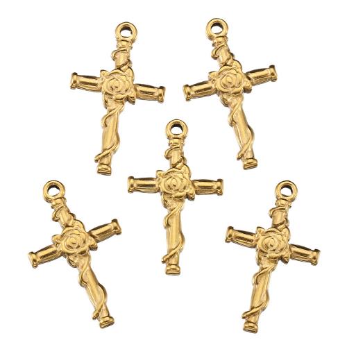 Roestvrij staal Cross Hangers, 304 roestvrij staal, Oversteken, DIY, gouden, 13x21mm, Gat:Ca 2mm, 10pC's/Bag, Verkocht door Bag