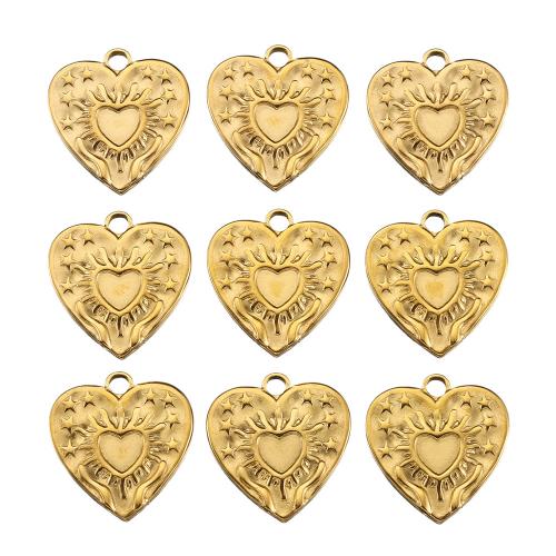 Acciaio inossidabile Cuore Ciondoli, 304 acciaio inox, DIY, dorato, 17mm, Foro:Appross. 2mm, 10PC/borsa, Venduto da borsa