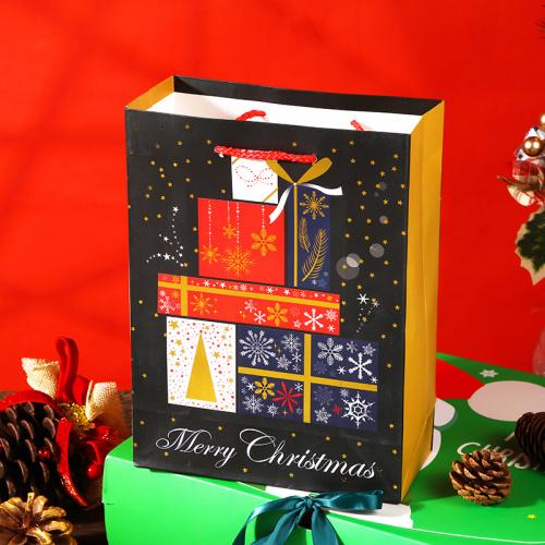 Christmas Gift Bag Paper with Polyester Cord Christmas Design mixed colors Sold By Lot