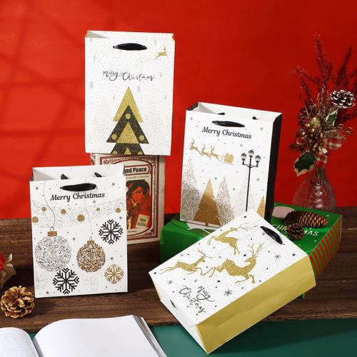 Christmas Gift Bag Paper with Polyester Cord Christmas Design mixed colors Sold By Lot