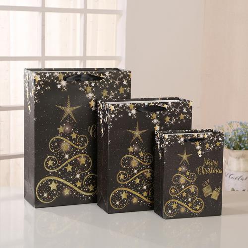 Christmas Gift Bag Paper with Polyester Cord Christmas Design mixed colors Sold By Lot